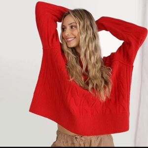 Aerie Red Cable Knit Sweater